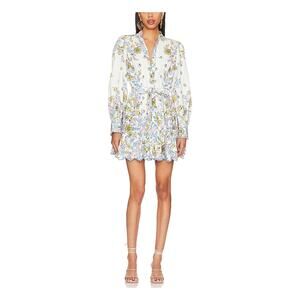 Hemant And Nandita White Floral Print Linen Shirt Dress With Tie Up Belt Size M